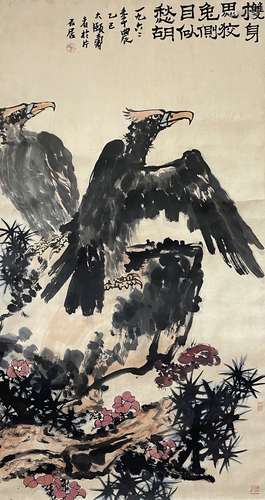 Two Eagles, Hanging Scroll, Pan Tianshou