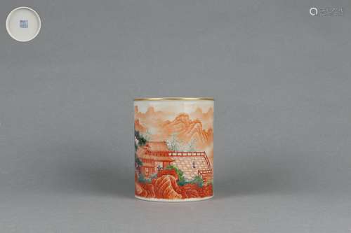 Iron Red Glazed Brush Holder with Figure Pattern, Qianlong R...