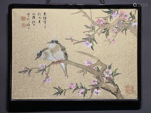 Two Sparrows, Moungting with Frame, Ren Bonian (From Japan b...