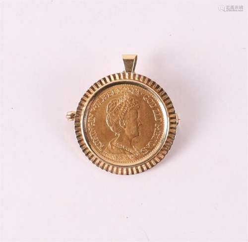 A gold 10 guilder, Wilhelmina 1914, in gold frame as pendant...