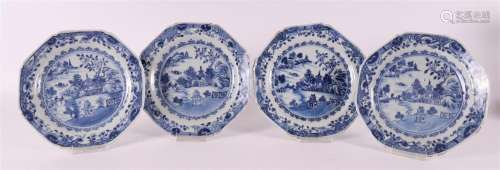 Four octagonal porcelain plates, China, Qianlong, 2nd half o...