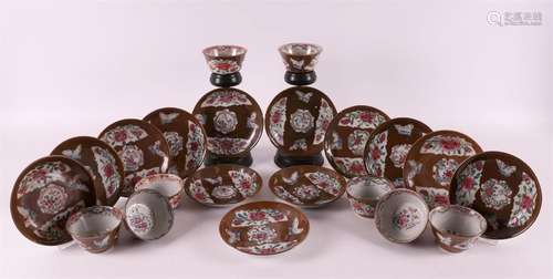 Eight Batavia porcelain famille rose cups and saucers, China...