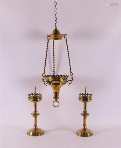 A brass prayer lamp, 19th century.