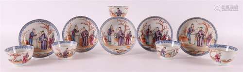 A set of five porcelain 'mandarin' cups and saucer...