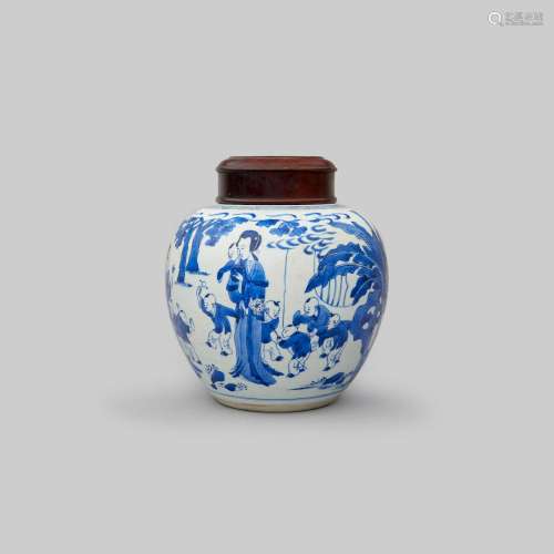 A blue-and-white 'courtesans and children' jar