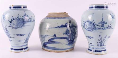 A pair of Dutch Delft earthenware vases without lid, 18th ce...