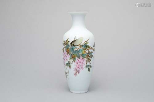 A famille-rose enamelled 'insect and flower' vase