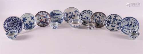 A lot of various blue/white and Imari porcelain cups and sau...