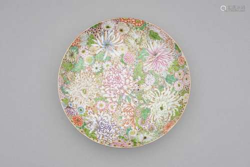 A famille-rose enamelled and gilt 'hundred flowers' plate