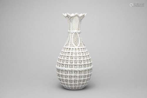 A white-glazed 'woven basket' vase