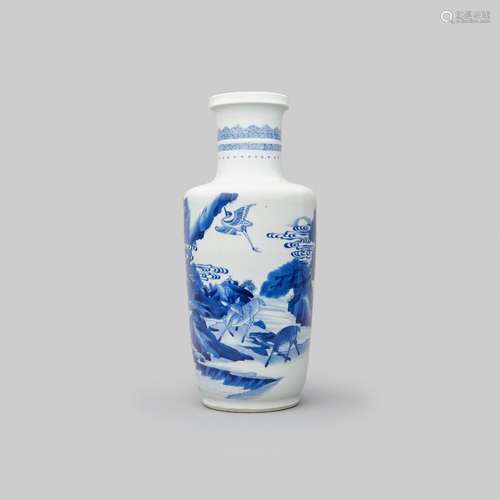 A blue-and-white 'landscape' rouleau vase