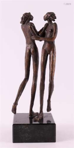 A brown patinated bronze pair on black base, Gallery Halla 1...