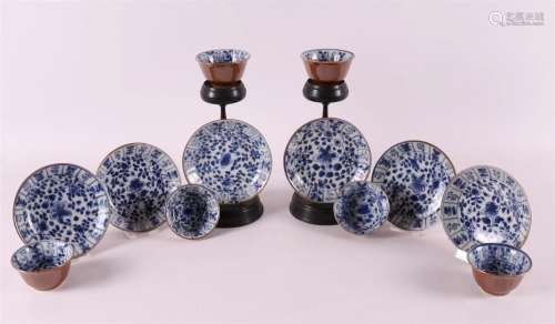 Six blue/white porcelain cups and saucers, China, Qianlong 1...
