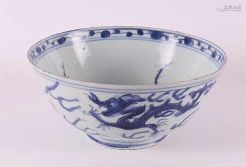 A blue and white porcelain bowl on a base ring, China, 17th ...