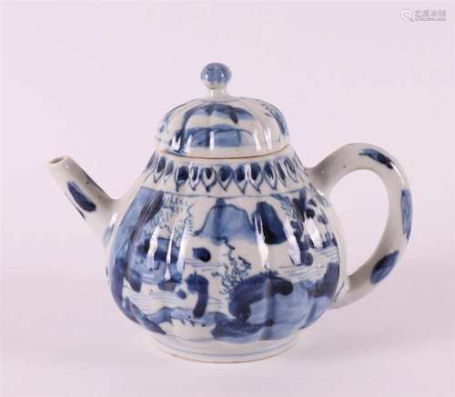 A blue/white porcelain pumpkin-shaped teapot, China, Kangxi ...