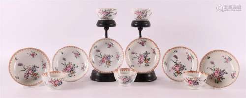 A set of five porcelain cups with six saucers, China, late 1...