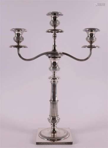 A 3rd grade 800/1000 silver baluster-shaped 3-light candlest...