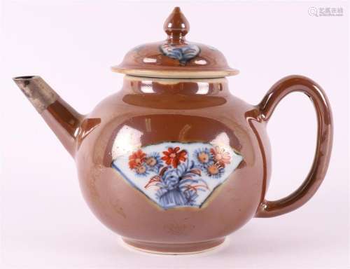 A capucine porcelain teapot with silver spout, China, Qianlo...