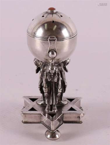 A silver spherical besamin carried by three figures, Russia ...