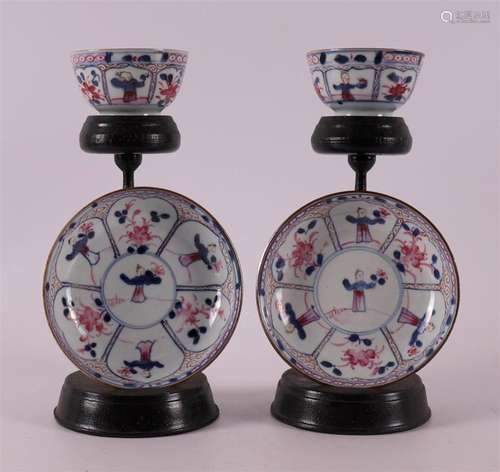 Two porcelain Chinese Imari cups and saucers, China, Qianlon...