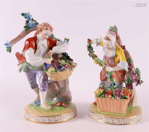A polychrome porcelain man and woman, Germany, Dresden, 20th...