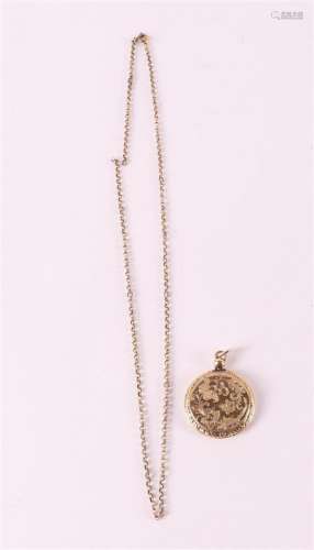 A yellow gold medallion pendant on a jasseron necklace, 19th...