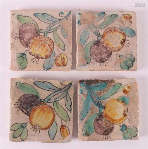 A four-pass floor tile with polychrome depiction of pomegran...