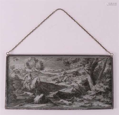 An etched depiction of a hunting scene, late 18th century.