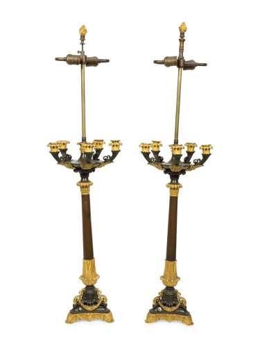 A Pair of Baltic Neoclassical Gilt and Patinated Bronze Cand...