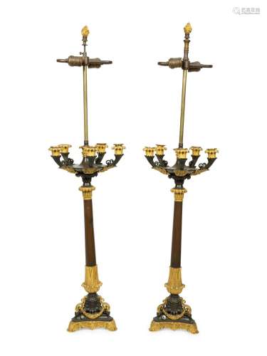 A Pair of Baltic Neoclassical Gilt and Patinated Bronze Cand...