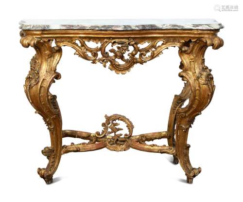 A Genovese Carved Giltwood Console Table  Height 32 x width ...