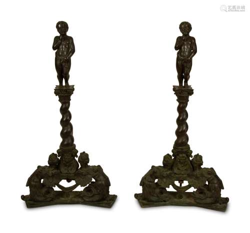 A Pair of Continental Baroque Style Bronze Figural Andirons ...