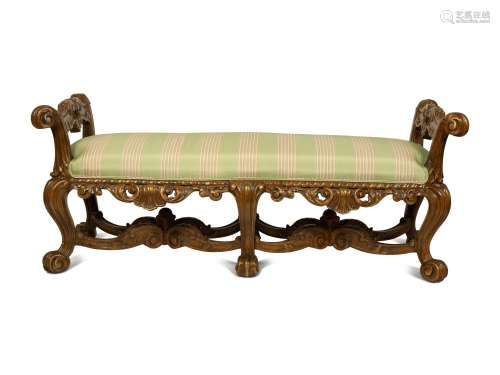 An Italian Rococo Carved and Painted Bench Height 27 x width...