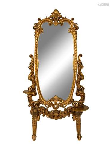 A Rococo Style Giltwood Cheval Mirror Height 75 x width 41 i...