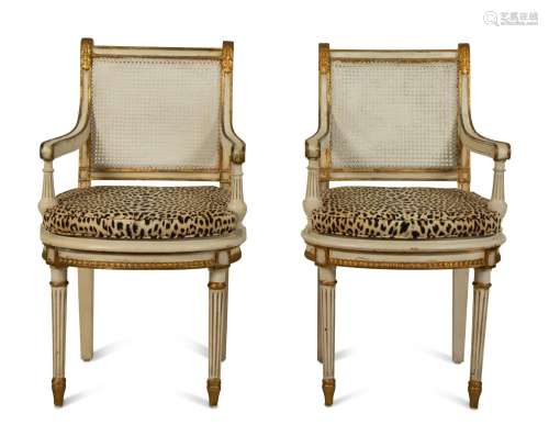 A Pair of Painted Neoclassical Style Bergeres Height 38 x wi...