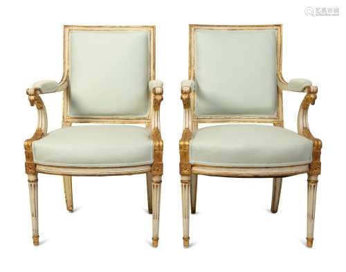 A Pair of Swedish Neoclassical Style Painted and Parcel-Gilt...