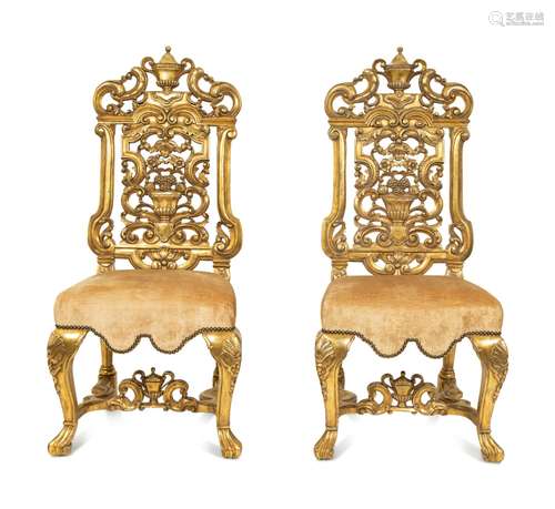 A Pair of Continental Baroque Style Giltwood Side Chairs Hei...