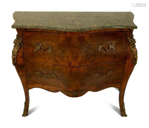 A Louis XV Style Gilt Metal Mounted Marble Top Bombe Commode...