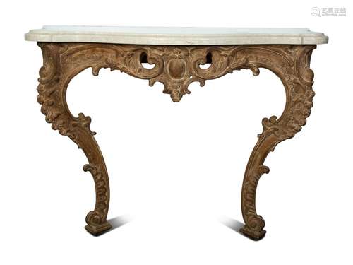 A Louis XV Style Carved Wood  Marble Top Console Height 37 x...