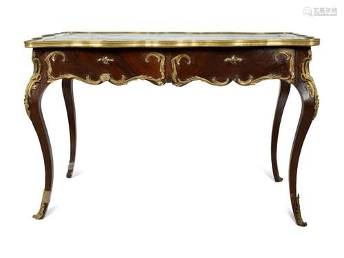 A Louis XV Style Gilt Bronze Mounted and Leather Inset Writi...