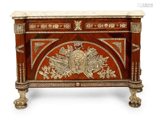 A Louis XVI Style Silvered Metal Mounted Marble-Top Commode ...