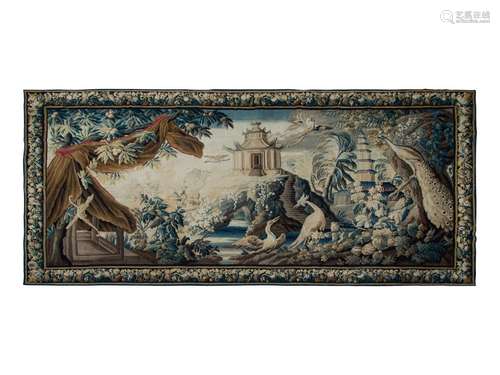 A Continental Wool Tapestry Depicting Exotic Birds in a Land...