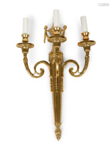 A Set of Four Louis XVI Style Three-Light Brass Sconces Heig...