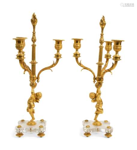 A Pair of Louis XVI Style Gilt Bronze and Cut Glass Mounted ...