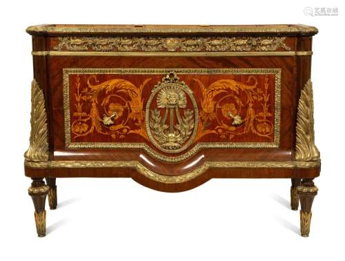 A Louis XVI Style Marquetry Silvered Metal Mounted Commode H...
