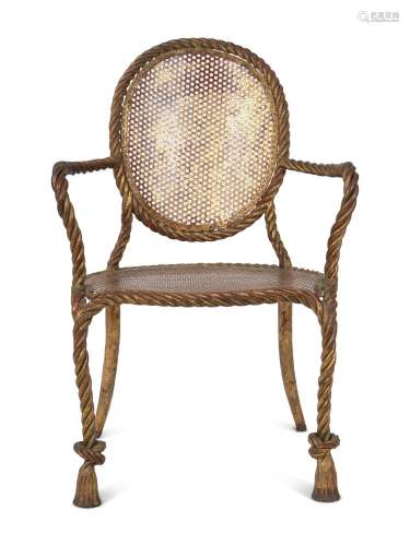 A Napoleon III Style Gilt-Metal Rope and Tassel Fauteuil Hei...