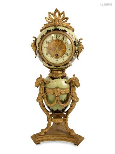 A French Gilt Bronze and Glazed Pottery Clock Height 19 x wi...