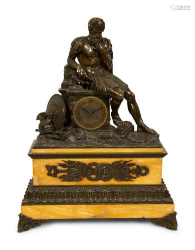 A Large Empire Style Bronze and Marble Figural Clock Height ...