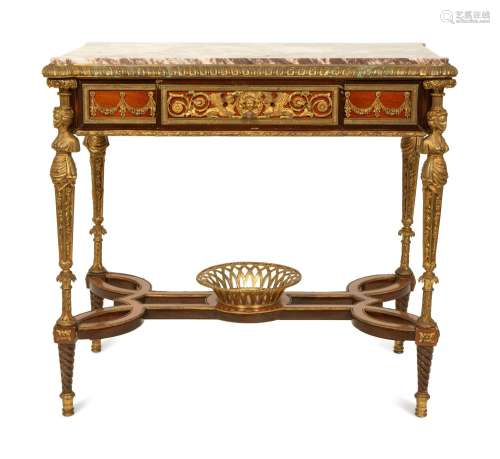 A French Empire Style Gilt Bronze Mounted Mahogany Table wit...