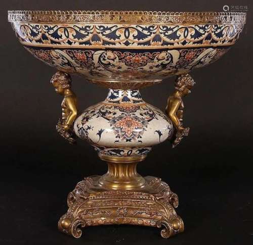 A Pair of Gilt Metal Mounted Faience Centerpieces Height 17 ...